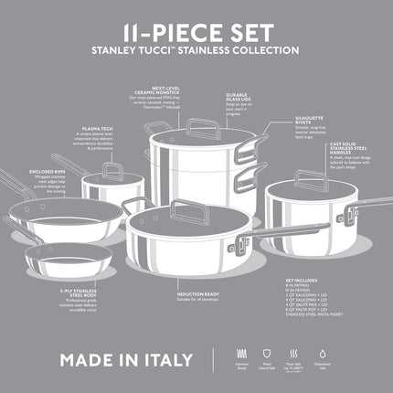 Greenpan Tucci Topfset 3-ply 11-teilig - Edelstahl