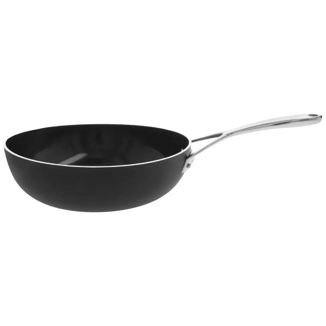 Demeyere Alu Plus 3 Vlakke bodem Wok 28cm voorzijde