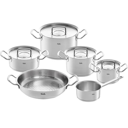Fissler Original Profi 6-teilig - Stielkasserolle und Servierpfanne Edelstahl mit Deckeln