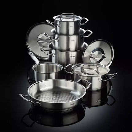 Fissler Original Profi 6-teilig - Stielkasserolle und Servierpfanne Edelstahl mit Deckeln