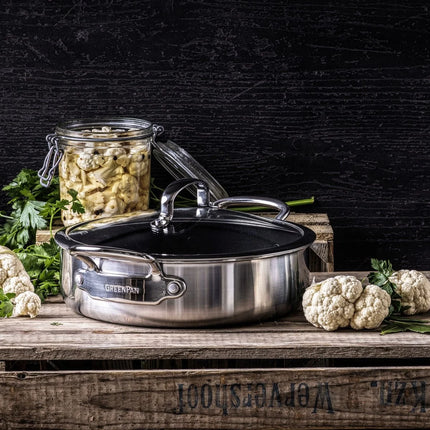 GreenPan Premiere Schwenkpfanne mit Deckel Edelstahl 26 cm