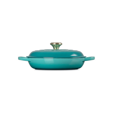 Le Creuset niedriger Bräter Campagnard Signature Bleu Riviera