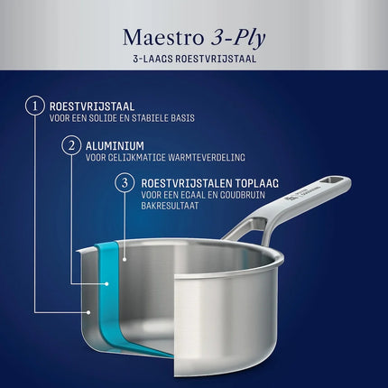 BK Maestro Edelstahl-Stielkasserolle - Soßentopf 16 cm mit Glasdeckel
