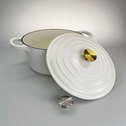 Redelaar Braadpan Gietijzer 26cm / 4.5L Mat Wit deksel open
