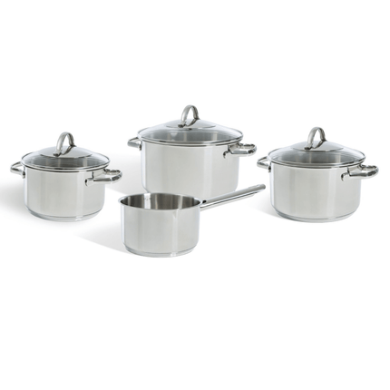BK Essentials Kochtopf-Set - Edelstahl - 4-teilig - mit Glasdeckeln