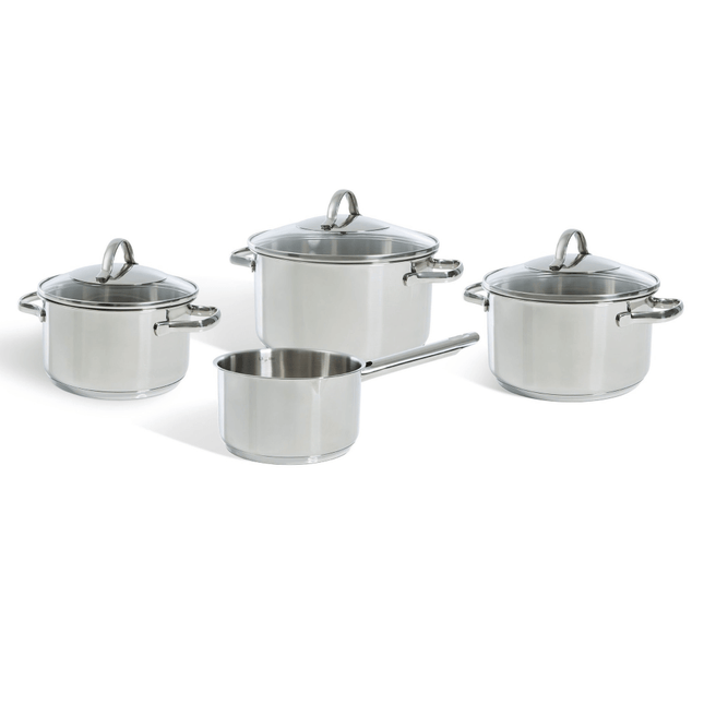 BK Essentials Kochtopf-Set - Edelstahl - 4-teilig - mit Glasdeckeln